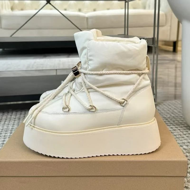 Botas corti Punta tonda Stivali da neve antiscivolo con fondo spesso Stivali da sci invernali da donna con lacci tinta unita impermeabili con plateau