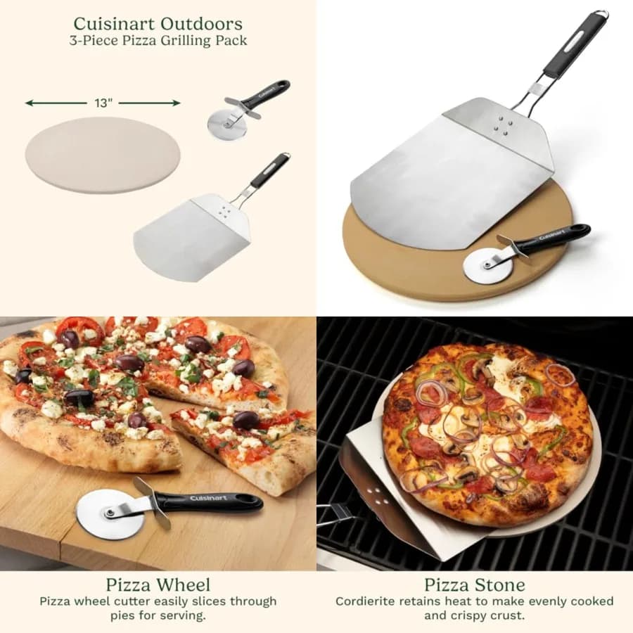 Set per Grigliare Pizza in 3 Pezzi, Pietra per Pizza Rotonda da 13 Pollici con Taglierina e Paletta Pieghevole in Acciaio Inox, Set Completo per Preparare la Pizza