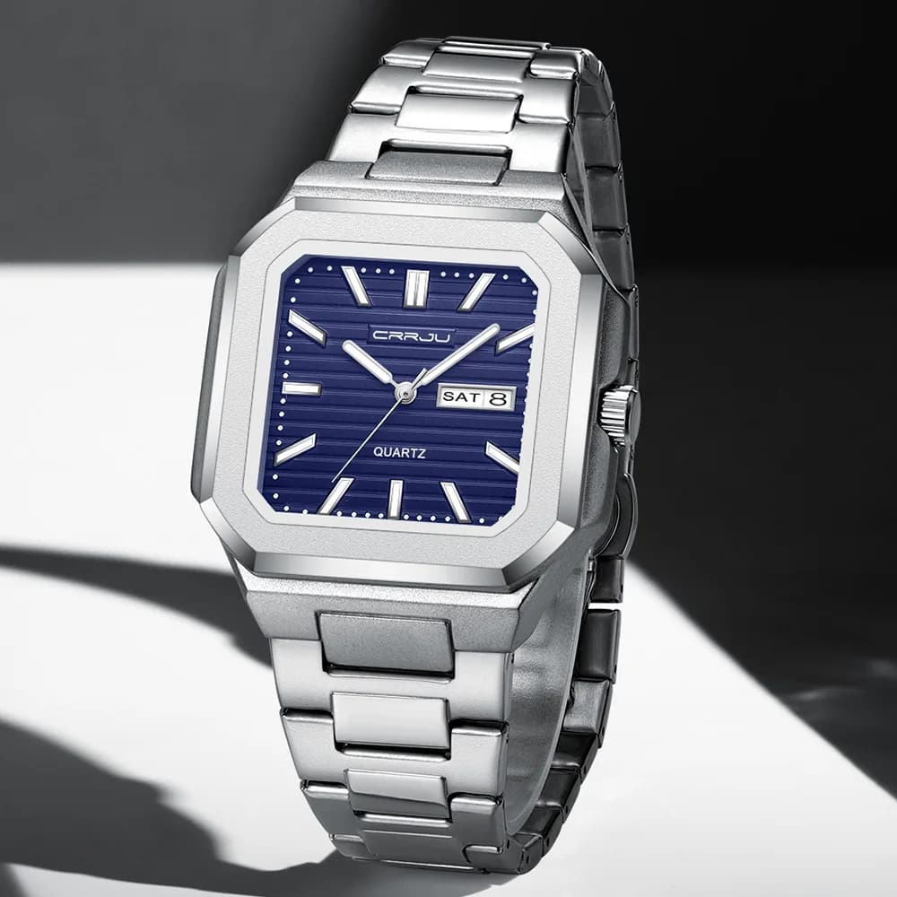 Orologio da uomo CRRJU casual in acciaio inossidabile, orologio analogico al quarzo con giorno e data, orologio classico impermeabile da uomo