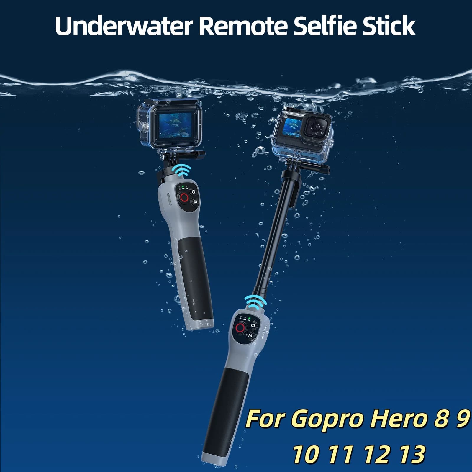 TELESIN Asta Selfie Subacquea BT IPX68 Impermeabile Estensibile con Telecomando per Gopro Hero 8 9 10 11 12 13