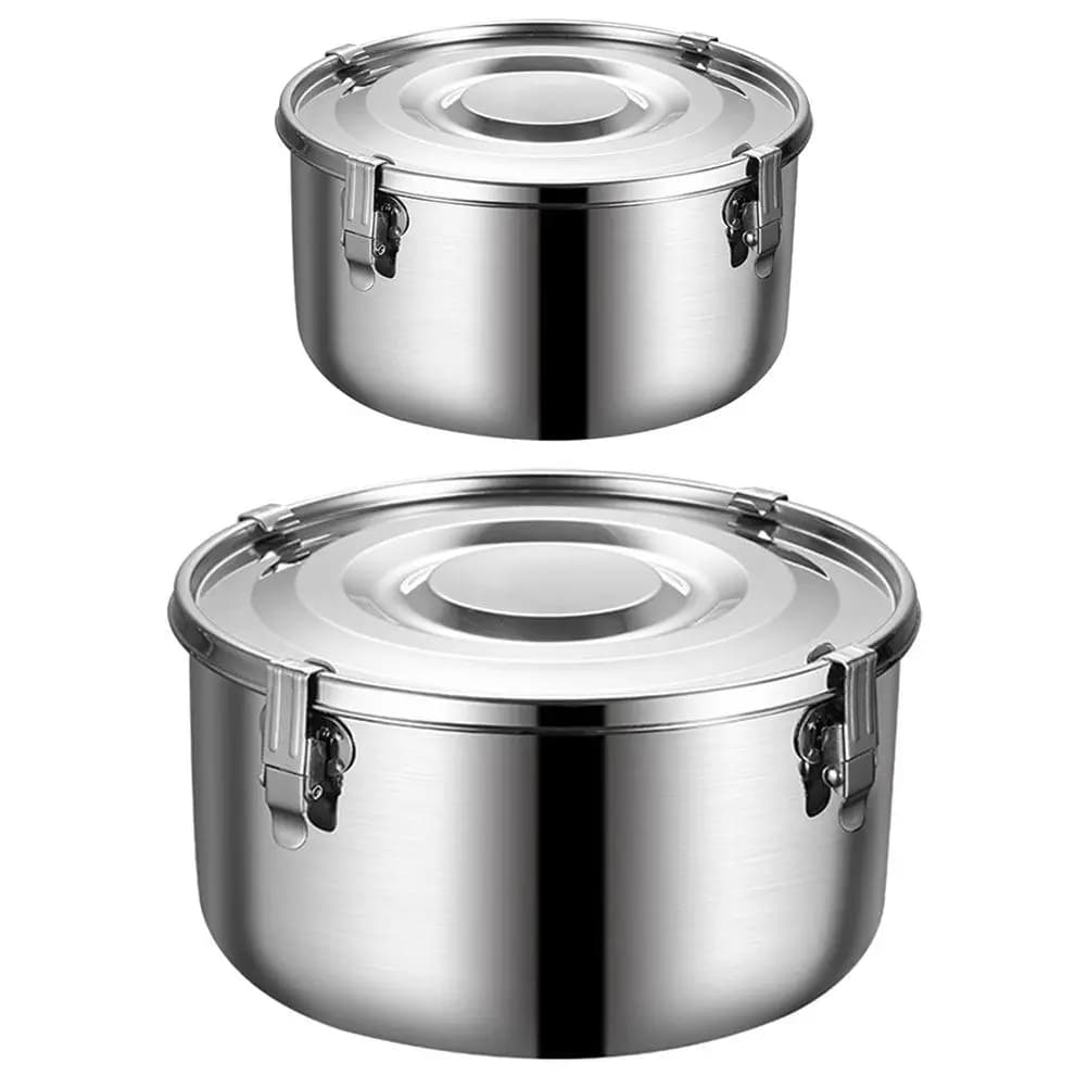 Set di 2 Contenitori per Alimenti in Acciaio Inox, 12cm e 14cm, Ermetici e Antiperdita, per Picnic, Pranzo, Campeggio, Viaggi all'Aperto, Pasti Portatili