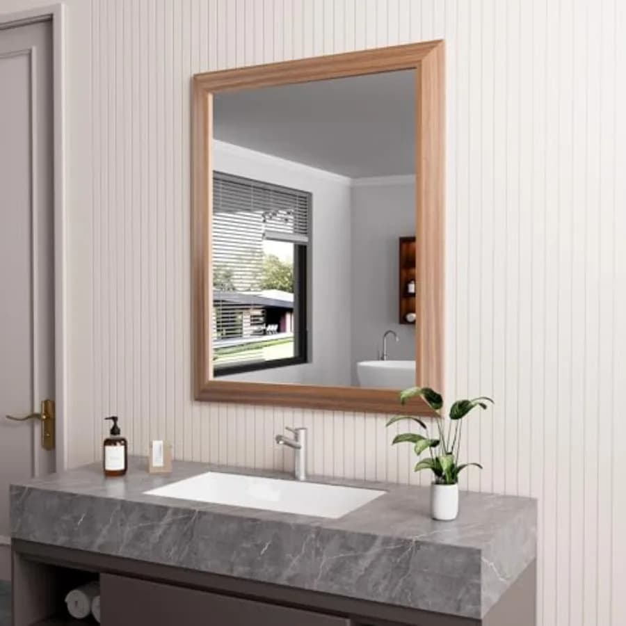 Specchio da Bagno, 24x30 Pollici, Cornice in Metallo Effetto Legno, Antiruggine, Appendibile Orizzontalmente/Verticalmente, Adatto per Camera da Letto