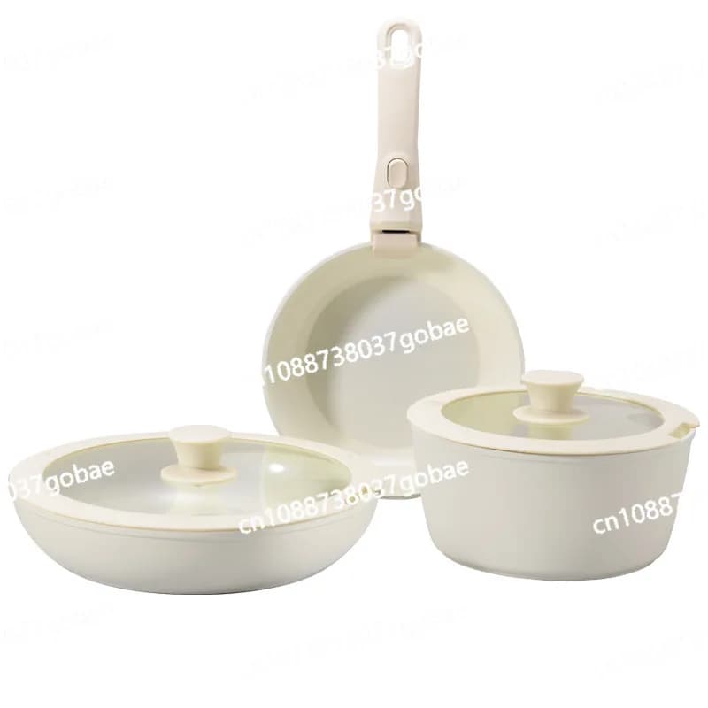 Padella antiaderente in ceramica con manico rimovibile, set di pentole, padella per friggere, pentola per zuppa, adatta per piano cottura a induzione.