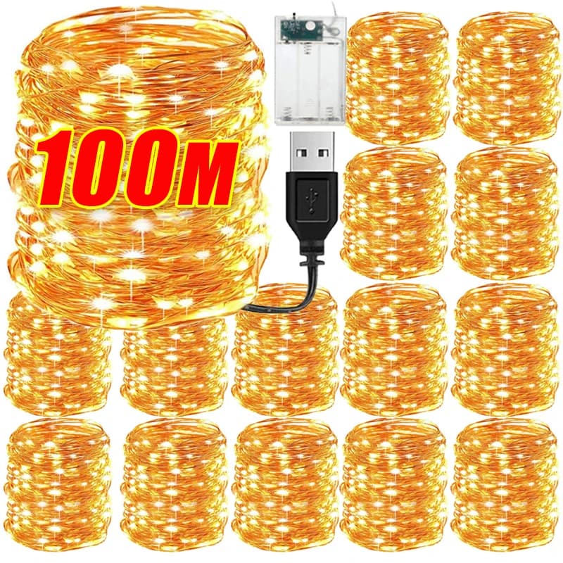 100-2M LED String Light USB/a batteria Filo di rame Ghirlanda Fata Stringhe di illuminazione Lampade natalizie per la decorazione della festa nuziale