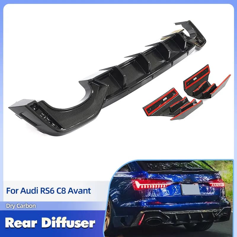 Car Rear Bumper Diffuser Lip Spoiler Dry Carbon Fiber for Audi RS6 C8 Avant 2019-2024 Rear Apron Lip Splitters Body Kits