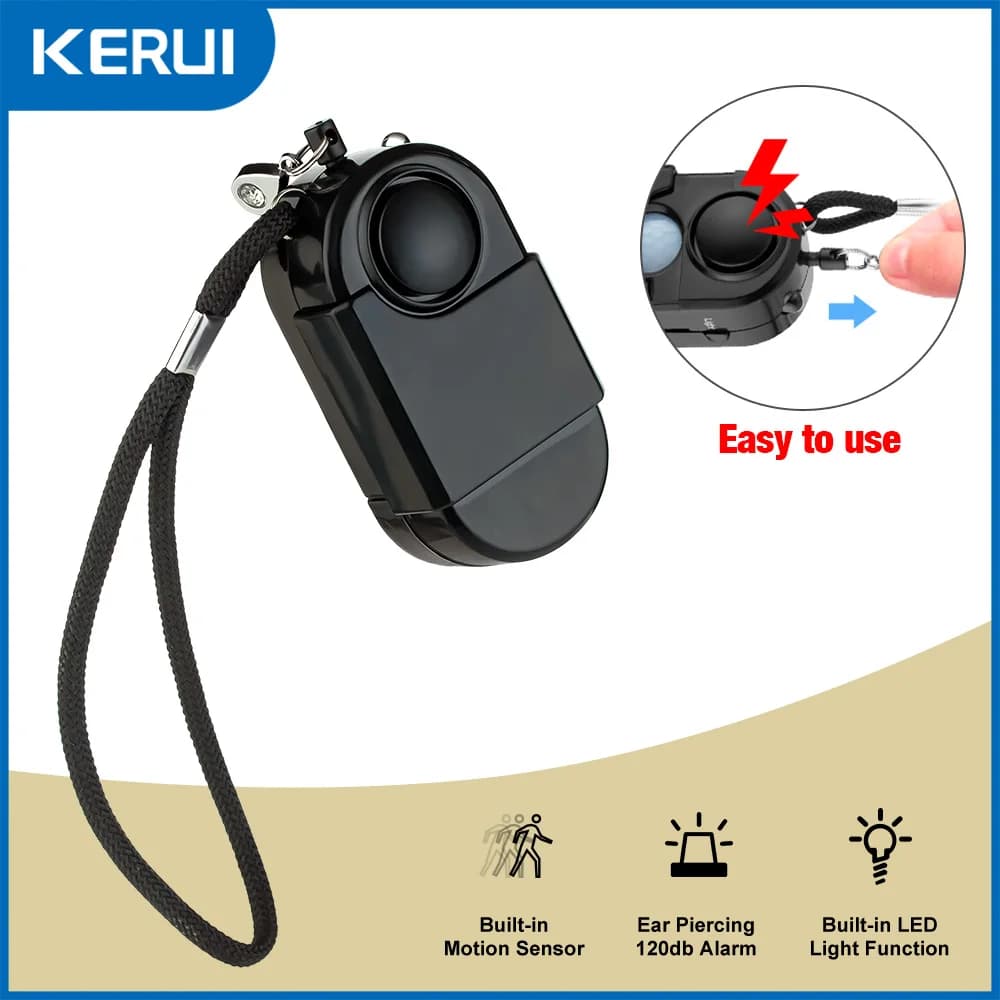KERUI 1/2/5 pezzi mini rilevatore di movimento portatile allarme 120DB sirena SOS LED luce di sicurezza per viaggi a casa bambini allarme personale sicuro
