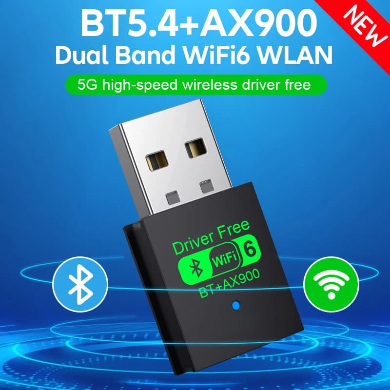 Adattatore wireless USB WiFi Bluetooth 5.4 2 in 1 WIFI6 AX900 Dual Band 2.4G+5GHz 802.11AX 900Mbps WiFi 6 ad alta velocità, ricevitore Dongle per PC, laptop, Windows 10/11, driver gratuito