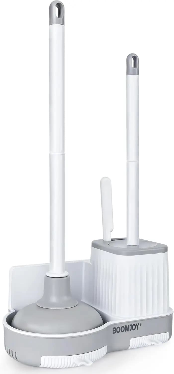 Set Spazzola WC e Sturalavandini Resistente con Supporto Nascosto, Combo Bianco per Pulizia Bagno per una Manutenzione Efficiente