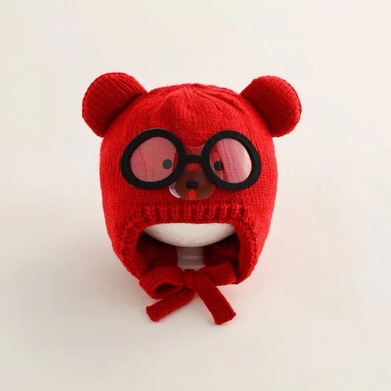 Winter Warm Baby Beanies Hat Cartoon Cute Woolen Knitted Ear Protection Lacing Cap Boy Girl Children Windproof Bonnet Hat