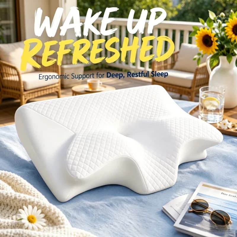 Ergonomic White Airplane Neck Pillow, Butterfly Shaped Memory Foam Cushion, Effective Pain Relief for All Sleep Styles