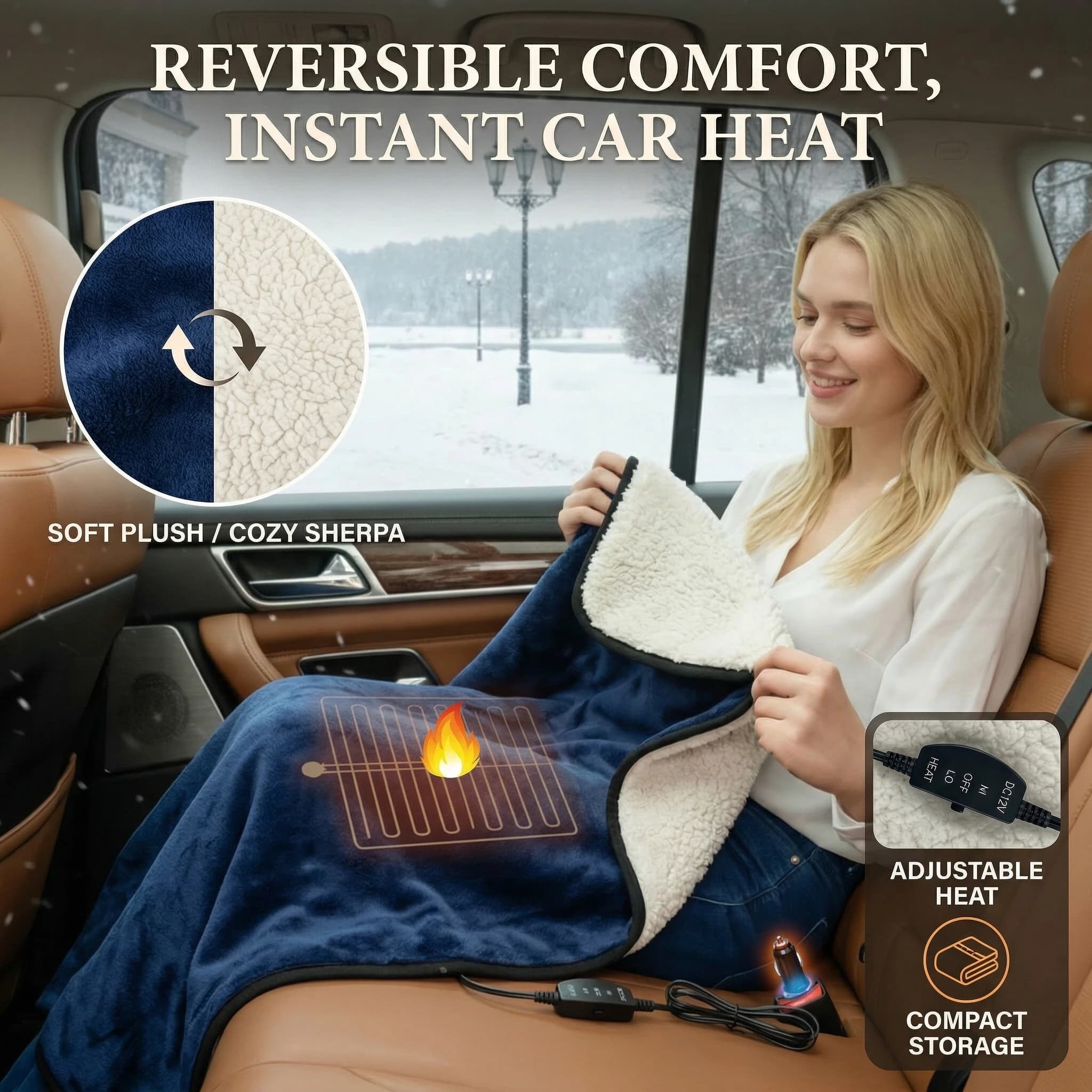 Coperta Elettrica da Viaggio 12V: Coperta Riscaldata Premium in Flanella (con Cerniera e Standard). 150x84 cm Adatta Universalmente per Auto, Camion, Camper e Campeggio