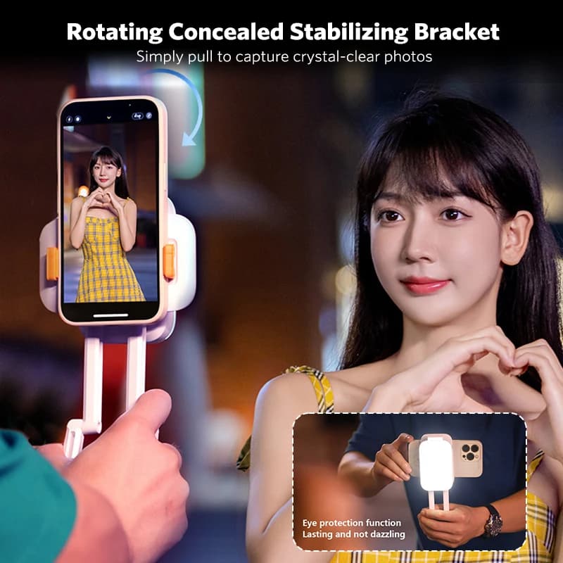 Supporto per Telefono Cellulare per Live Streaming a 360° ° Supporto Retrattile per Smartphone con Luce LED Dimmerabile per Trasmissioni in Diretta e Selfie