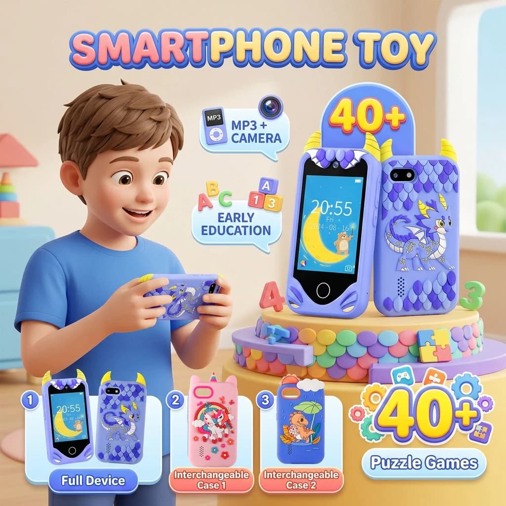 Giocattolo Smartphone per Bambini, Schermo Touch da 2,8 Pollici, Doppia Fotocamera, 40+ Giochi Educativi, Blocco Parentale, Regalo di Compleanno per Ragazzi e Ragazze