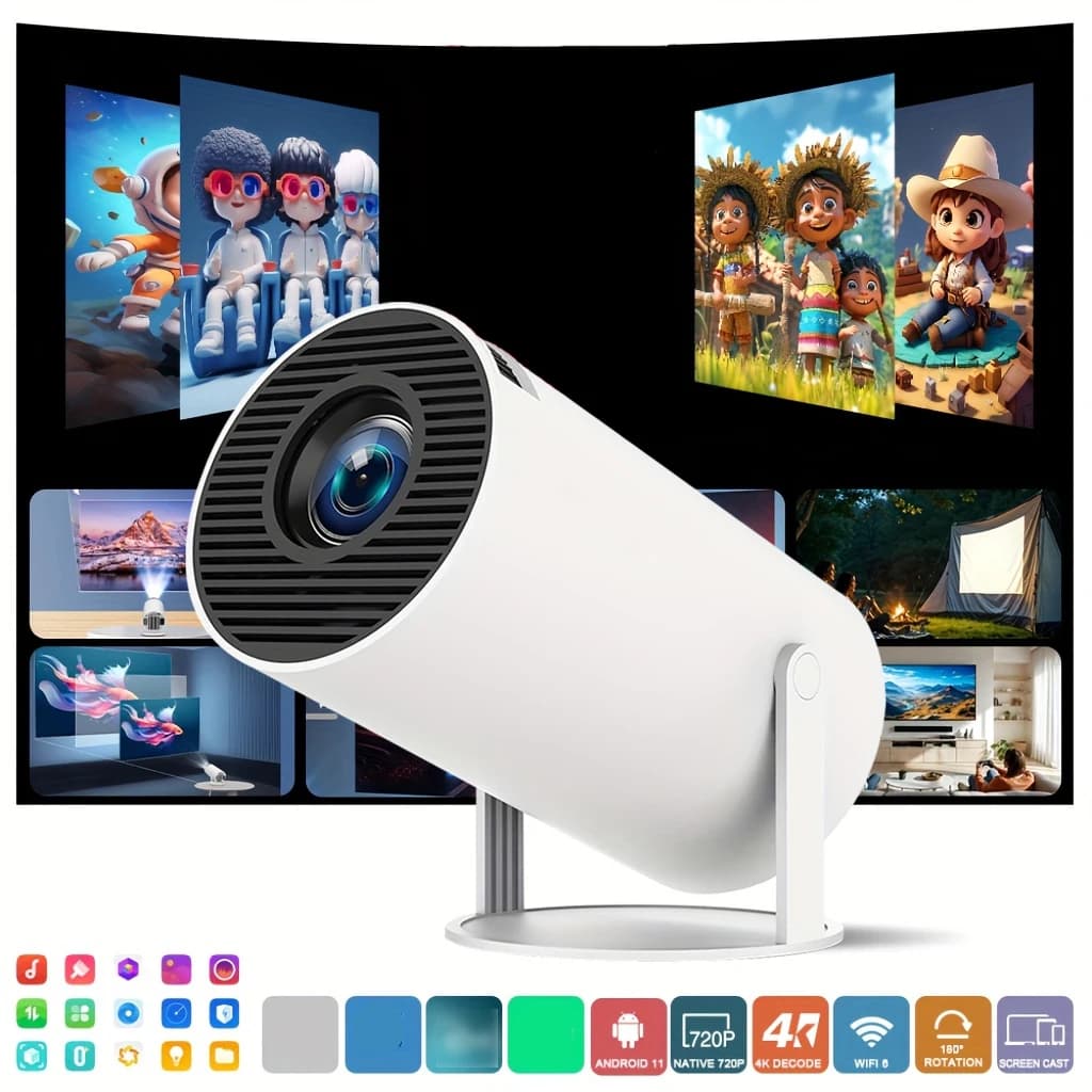 High-Definition Smart Projector, Local 1280 X 720P Resolution, Mini Portable Projector, 180° Rotation Adjustment, Network Connec