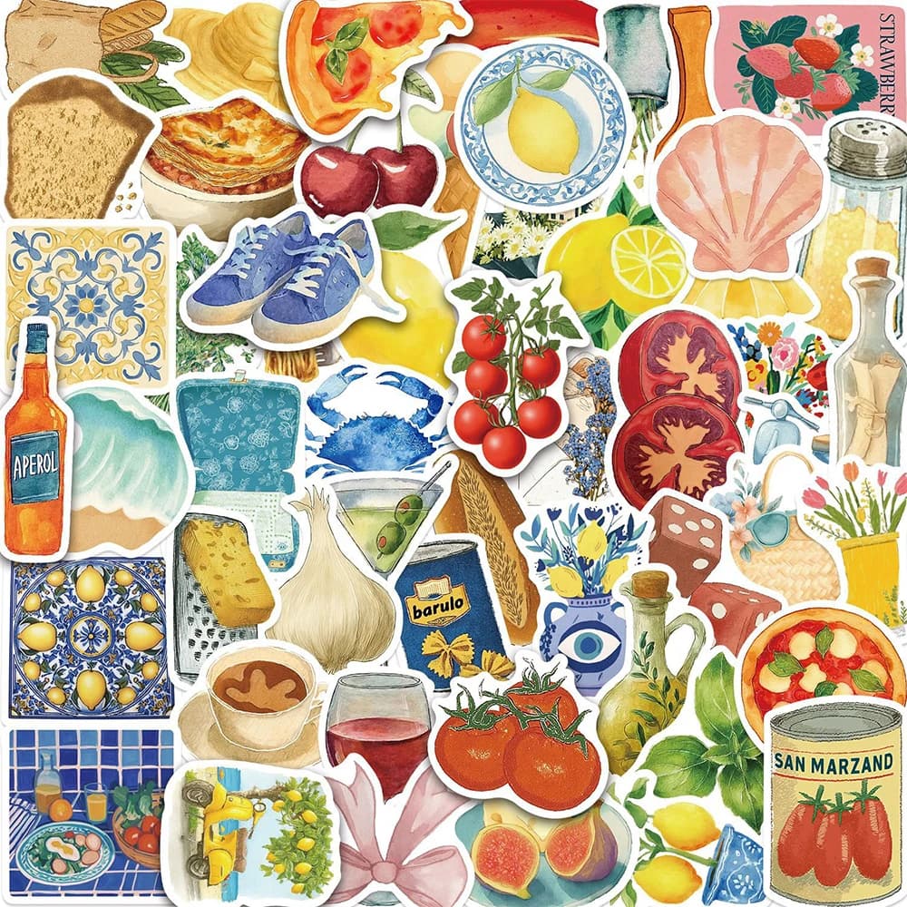 10/30/50pcs Retro Mediterranean Food Aesthetic Art Stickers Vintage Cartoon Decal Suitcase Phone Scrapbook Cool Graffiti Sticker