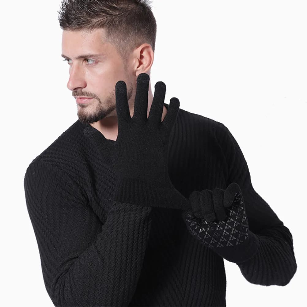 Men's Knit Gloves with Touch Screen, Mirrors and Warms for Open Winter Sports, Non-slip Design for Skiing, Hiking, Cycling - G1971
