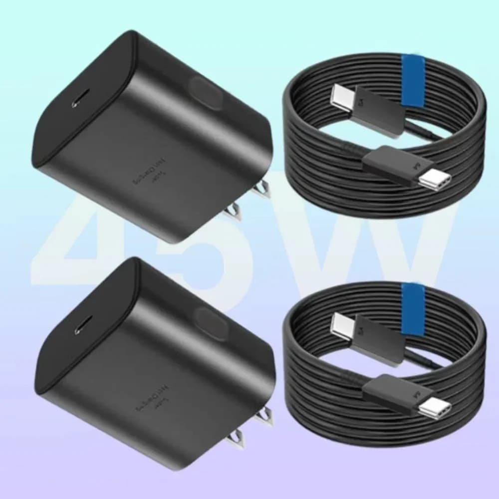 Caricabatterie a ricarica rapida da 2 pezzi 45W per Samsung US Charge 3.0 Carica da parete per caricabatterie per telefono cellulare con cavo Galaxy Plus tipo C