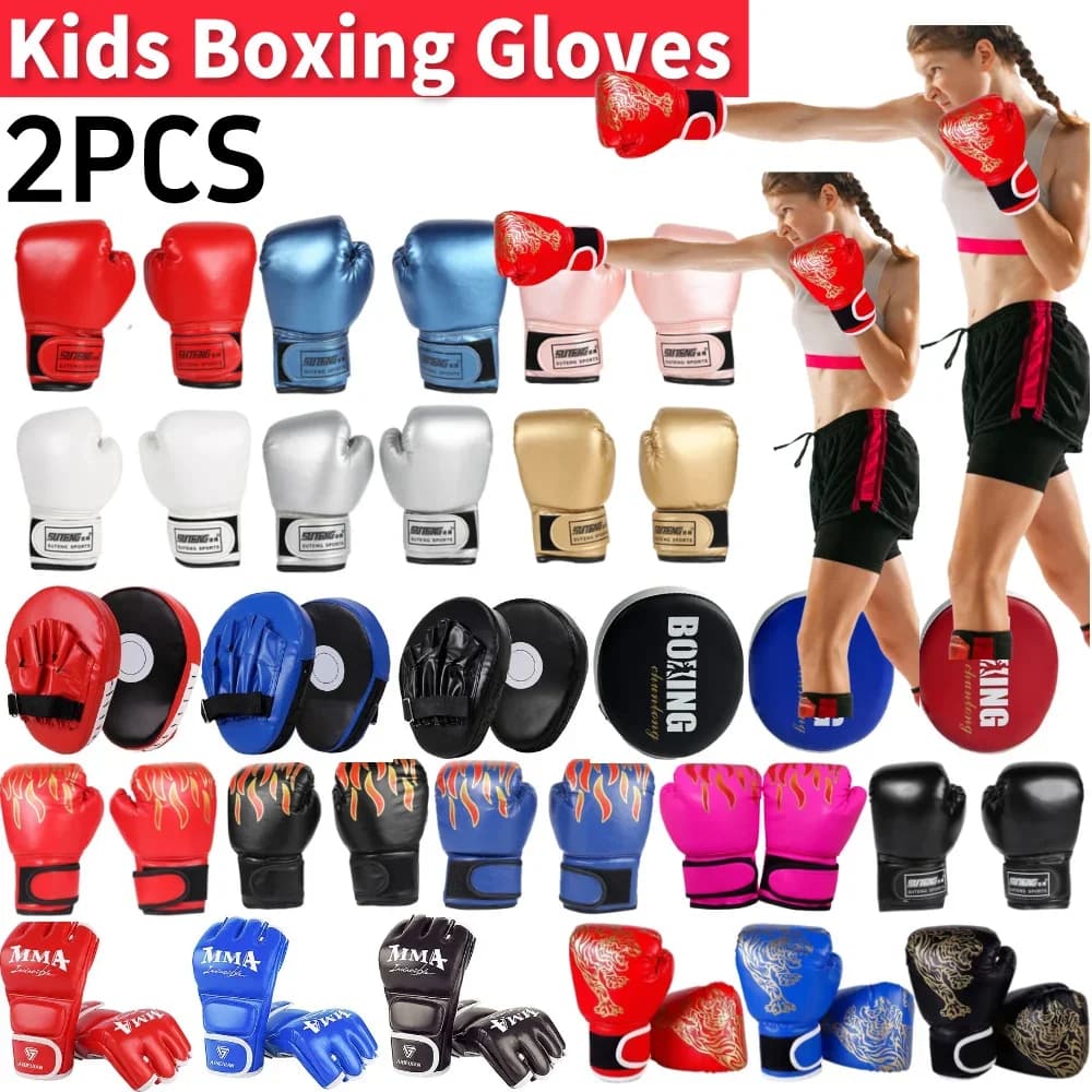 1 pair of children's boxing gloves MMA leather combat gloves PU boxing bag kickboxing professional Thai gloves for kids training for children