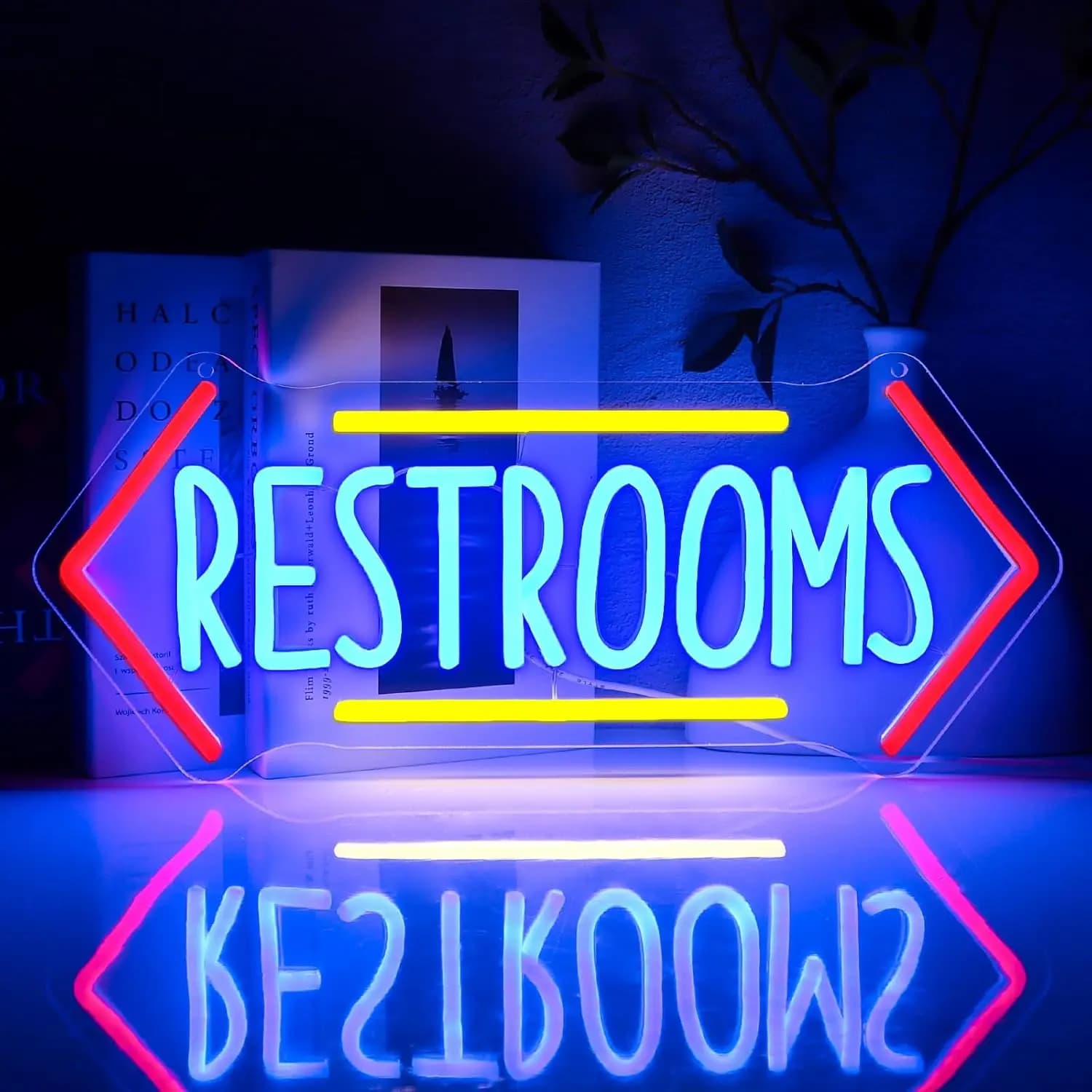 Insegna al Neon LED per Bagni, Segnale Direzionale con Freccia per Bar, Ristoranti, Caffè, Bagni, Alimentazione USB, Decorazione da Parete, Luce al Neon