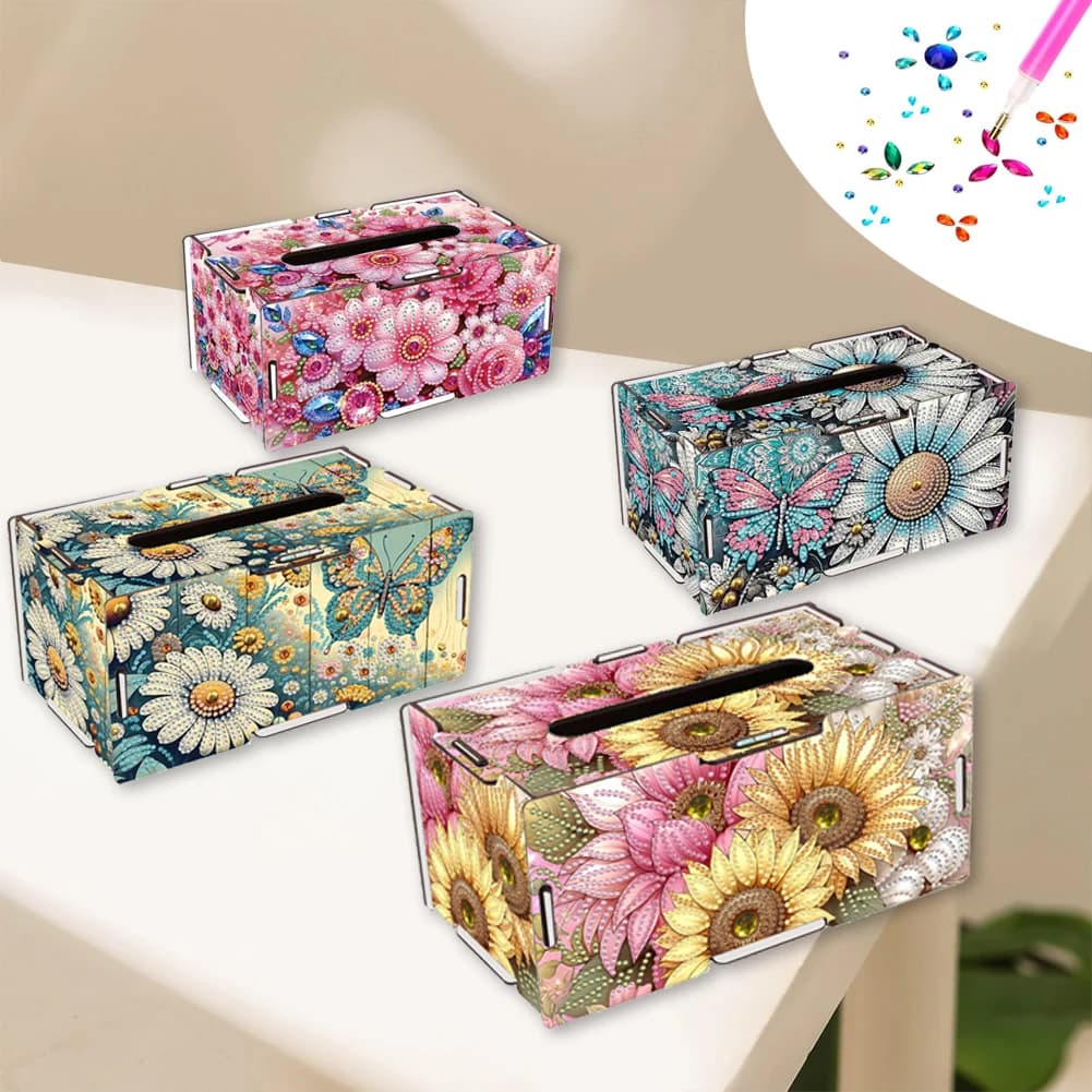 1 DIY floral pattern diamond painting art set, irregularly shaped diamonds, portable tissue box for living room decoration