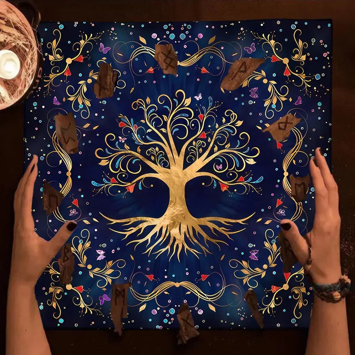 Colorato albero della vita carta dei tarocchi tovaglia altare panno pendolo pagano stregoneria astrologia Oracle Card Pad strumenti di divinazione