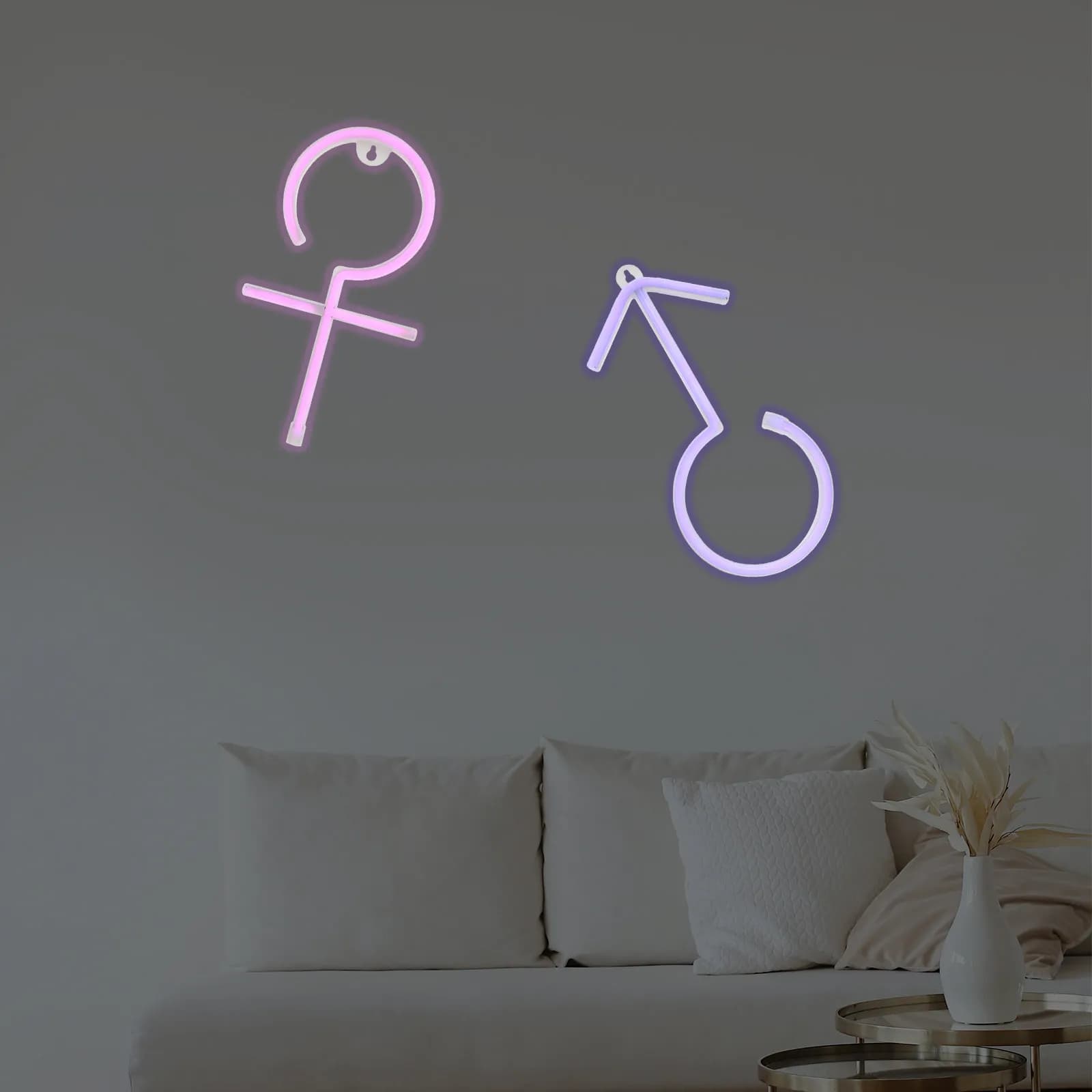 2Pcs Wall Mounted Gender Logo LED Neon Sign Night Light LED Neon Lamp Romantic Atmosphere Club Bar Bedroom Decoration USB