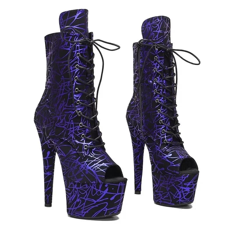 New Purple Color 17CM/7inches Pole Dancing Shoes High Heel Platform Women's Modern Ankle Boots