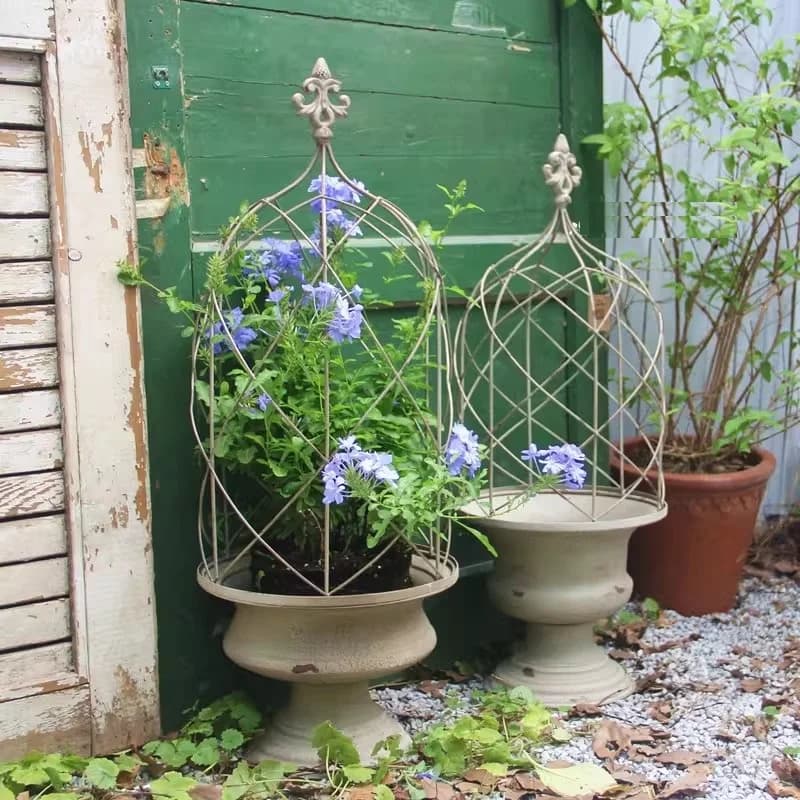 Vaso per piante a gabbia vintage in metallo con griglia, verniciatura a polvere, adatto per esterni, giardino domestico, hotel, bonsai