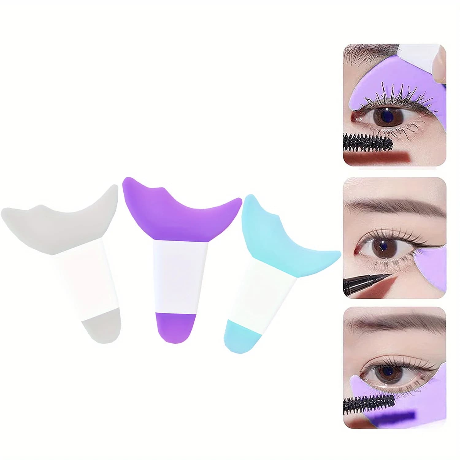 Silicone Eye Makeup Tool 3 in 1 - Mascara Shield, Eyeliner Guide and Detachable Eye Makeup Brushes