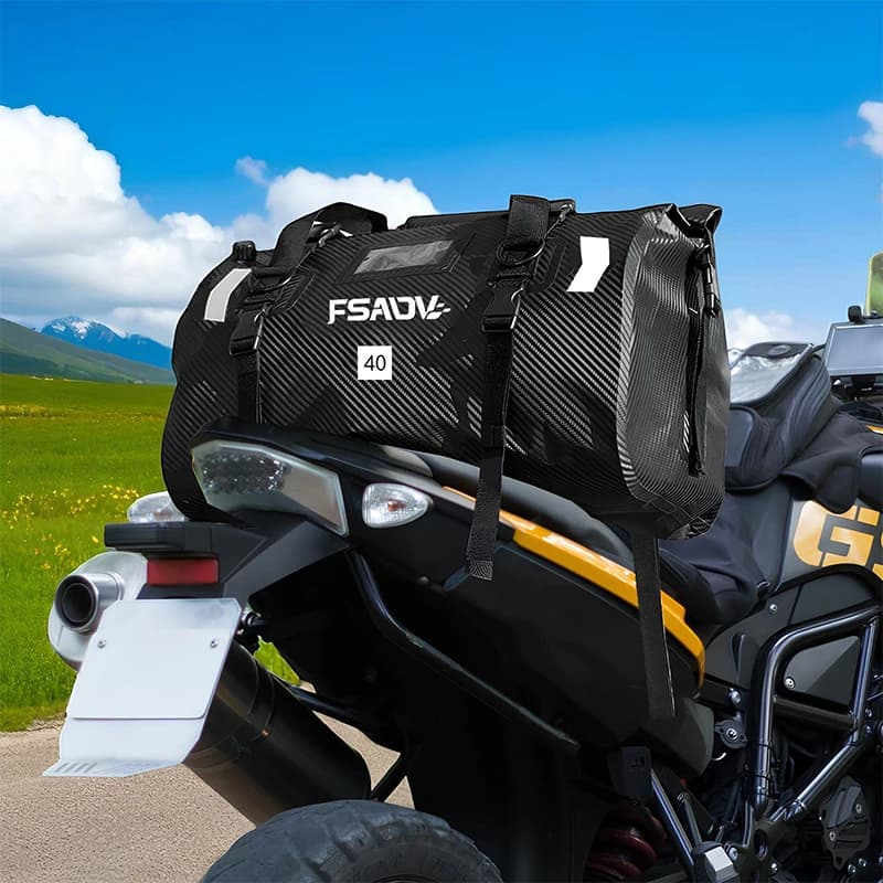Carbon Black Motorcycle Waterproof Tail Bag Travel Outdoor Dry Luggage Roll Pack Bag 40/66L Luggage Backpack Motorcycle Seat Bag