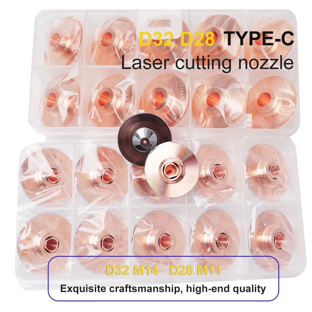 Straw Hat Nozzle TypeC Laser Nozzle Single Double Layer D28/32 H15 M11 for HANS Precitec Raytools Fiber Cutting Machine Consumab