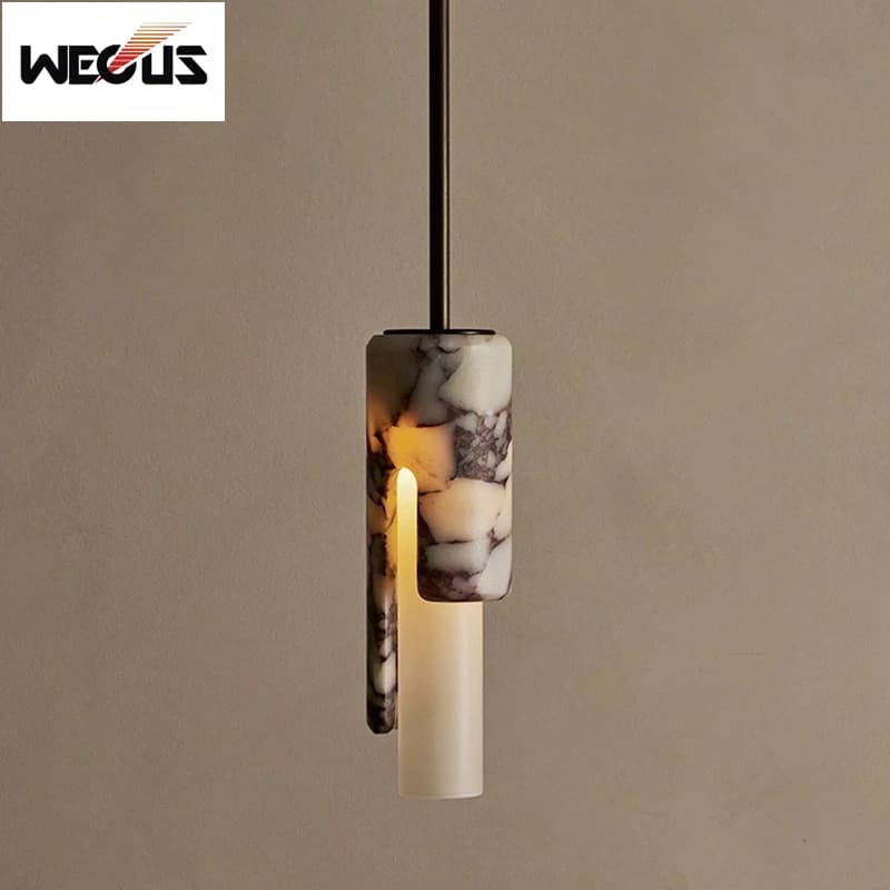 New Wabi-Sabi Natural Marble Pendant Light - Single-Head Artistic for Bedroom Bedside & Dining Room Vintage Chandelier Lamps