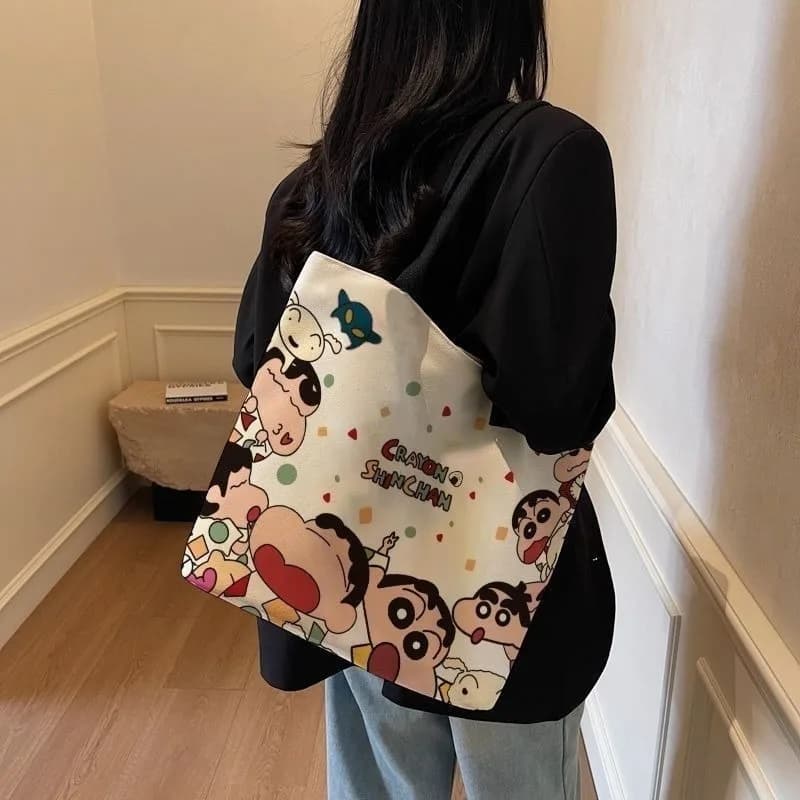 Women's Canvas Bag Kawai Crayon Shin-Chan Large Capacity commuting bag Portable shoulder bag with cute cartoon