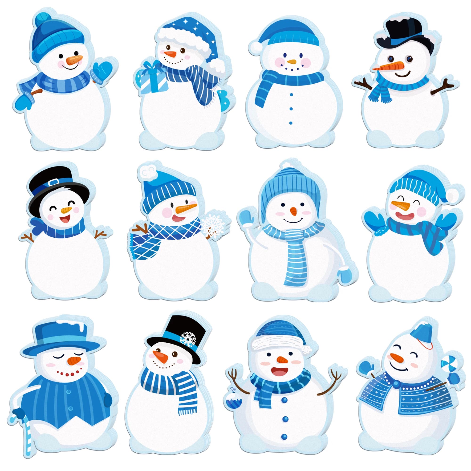 Set di taccuini memo a forma di pupazzo di neve di Natale da 12/24 pezzi, blocchetti per appunti autoadesivi, foglietti adesivi per frigorifero per forniture per feste di Natale