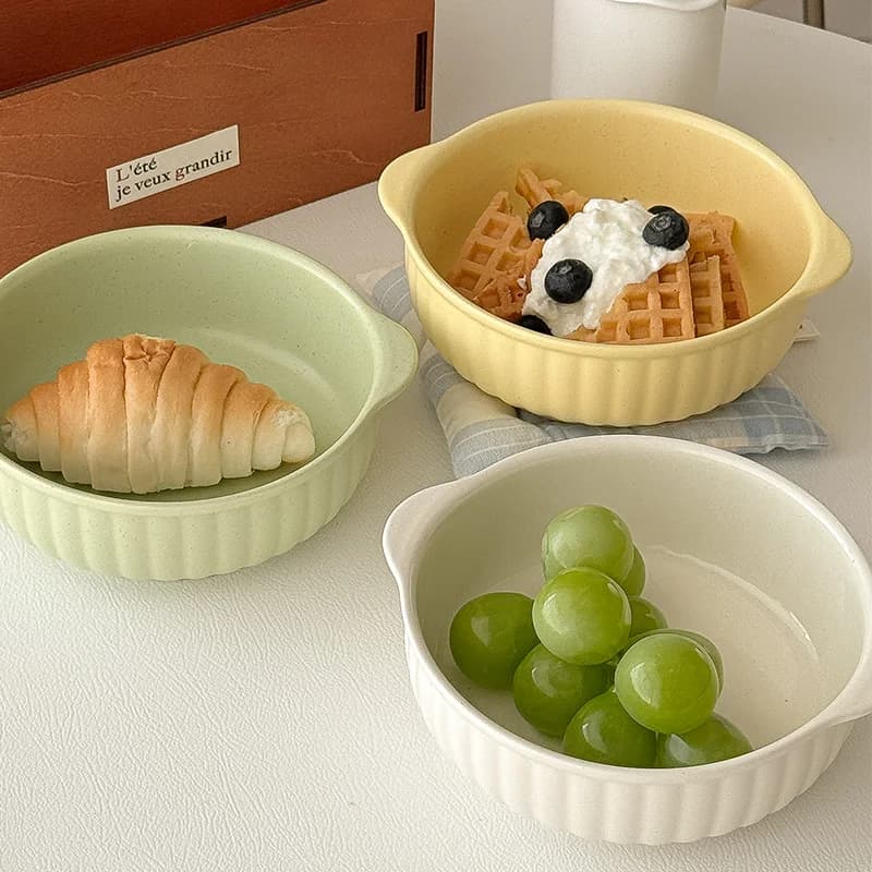 Dual-Handle Large-Capacity Ceramic Bowl, Microwave & Oven Safe, Multi-Purpose for Soup/Salad/Noodle/Fruit, Kitchen Tableware