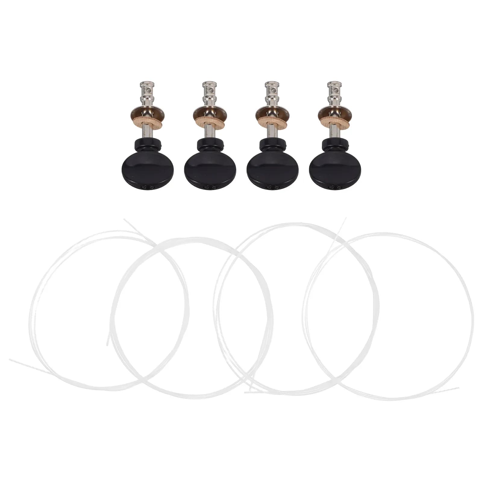 4 Pezzi Meccaniche di Accordatura Nere per Ukulele con Corde in Nylon per Ukulele Soprano, Concerto, Tenore - Ideali per Principianti