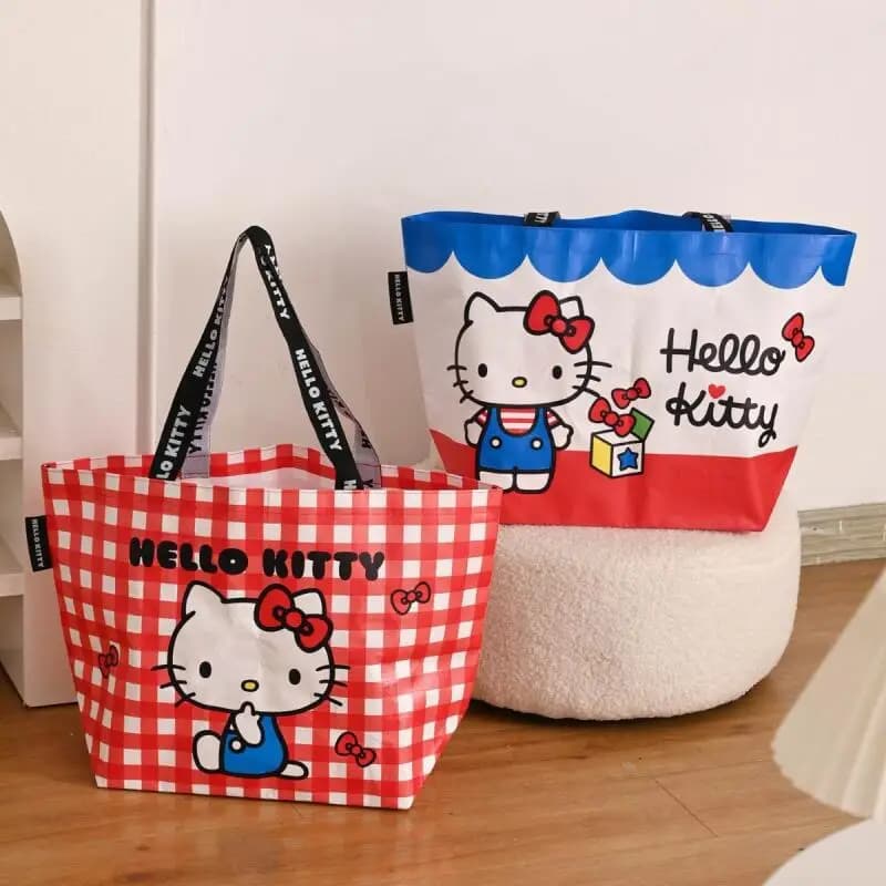 Borsa Pieghevole Portatile Serie Hello Kitty Family, Borsa a Tracolla in Tessuto con Cartoni Animati, Regalo per Ragazze