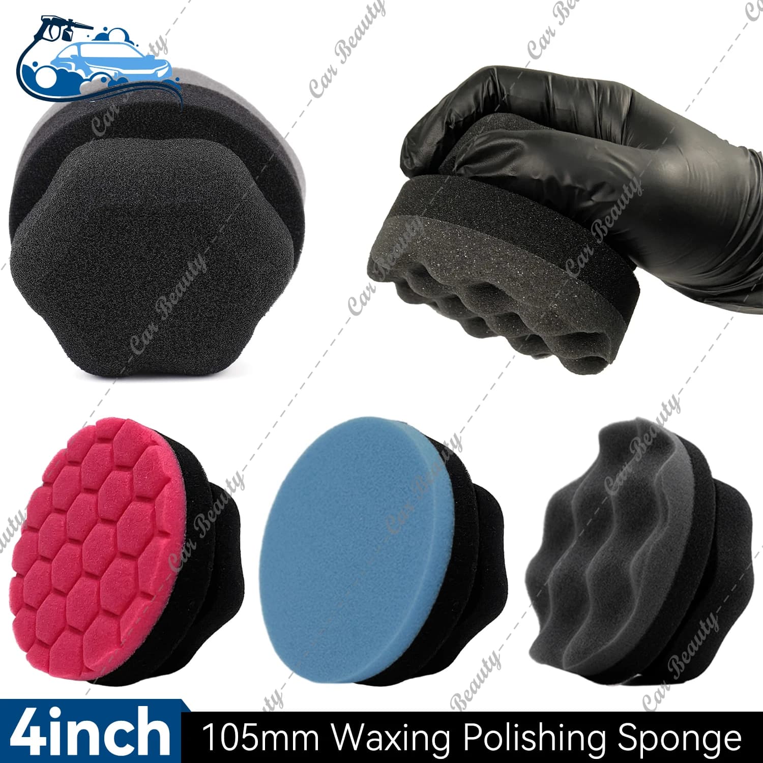 Kit spugna lucidante per ripristino fari per dettagli auto Tampone di pulizia riutilizzabile per lavare pneumatici e cerare seggiolino carrozzeria auto da 4 pollici