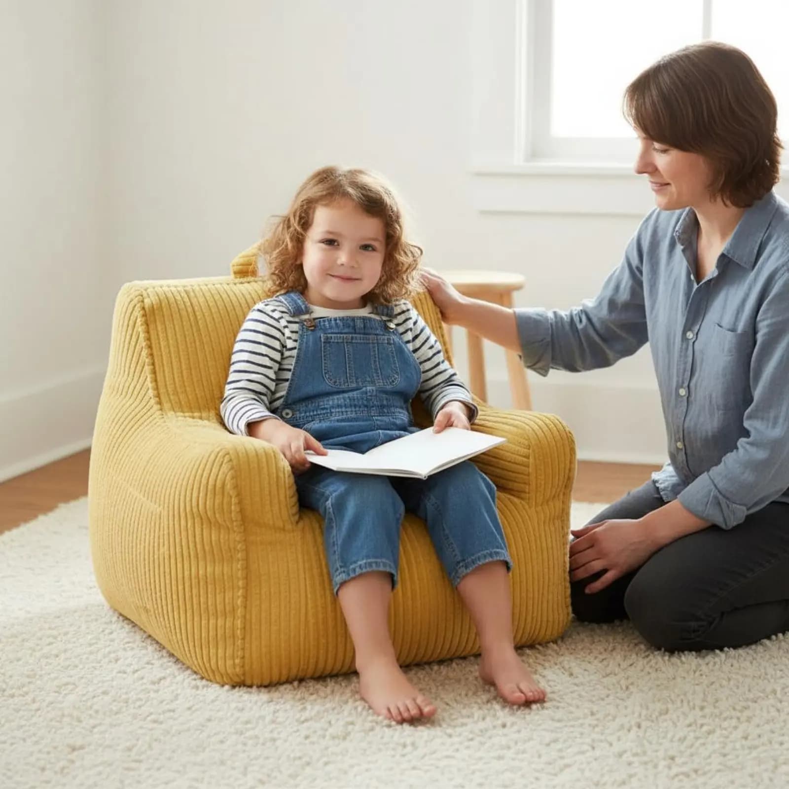 Kids Study Chair Removable and Cleanable Cover Corduroy Soft Seat Sofa Structured Floor Lounger Wear-Resistant Home Furniture