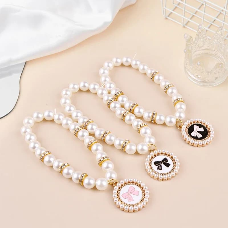Collare per cani con perle per festa di nozze, regolabile a mano, con cuore di pesca, pietra, collana per animali domestici, regalo di gioielli, accessori per cani