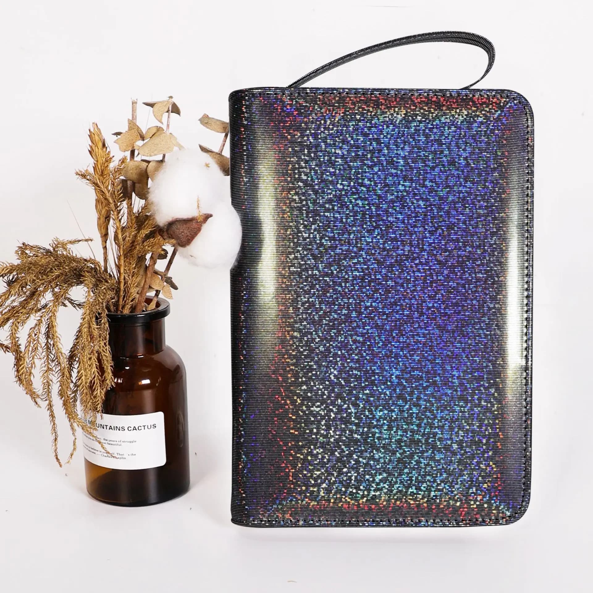 Borsa con cerniera a mano A6, raccoglitore a fogli sciolti con glitter, copertina interna per notebook, agenda per appunti, forniture di cancelleria per ufficio