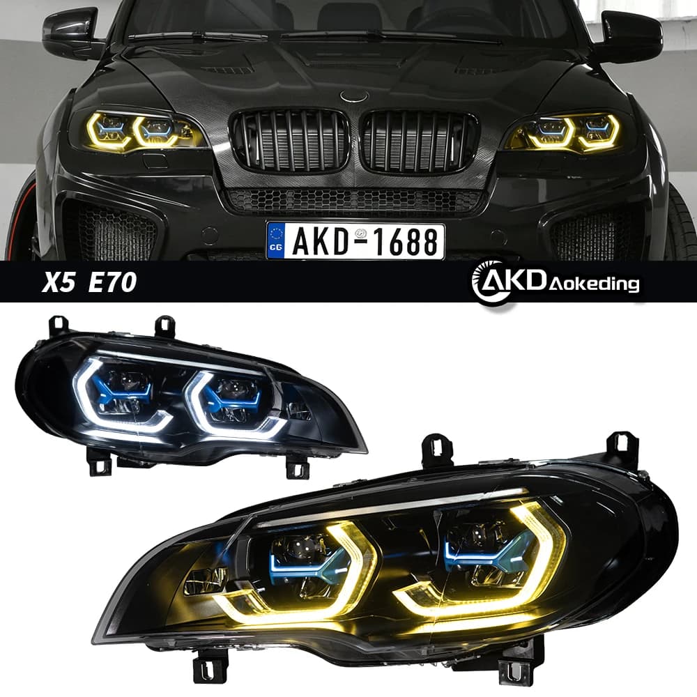 2 Pezzi Fari AKD per BMW E70 X5, Luci LED 2007-2013, Proiettore con Lente DRL, RHD LHD, Accessori Auto