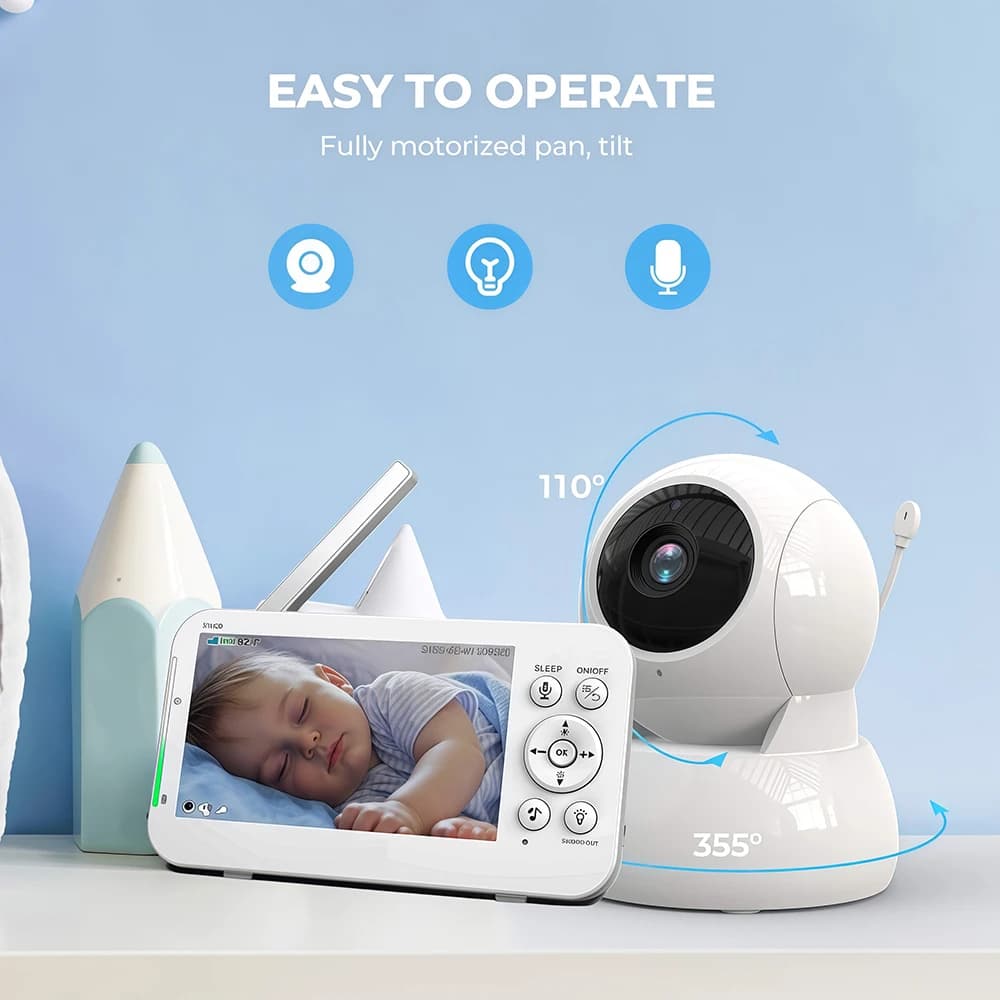 Baby Monitor Wireless Schermo da 5 '' Protezione di sicurezza Video sorveglianza Madre Bambini Audio bidirezionale Batteria da 5200 mAh Telecamera interna