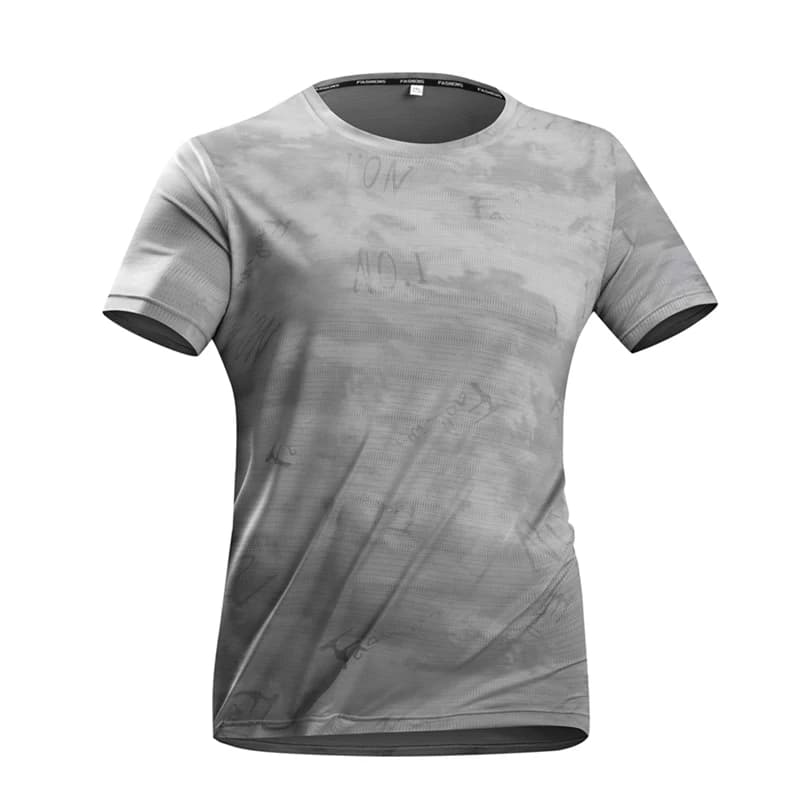 T-shirt mimetica da corsa da uomo, estiva, in seta ghiaccio, sottile, sportiva, stampata, ad asciugatura rapida, a maniche corte, traspirante, per fitness