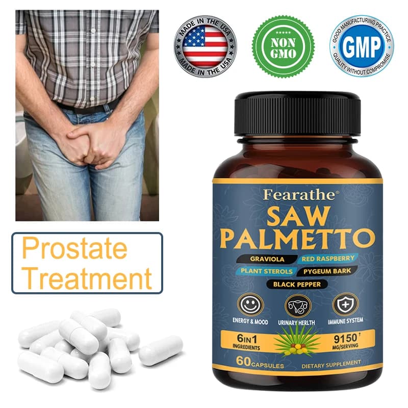 Complesso di Capsule di Saw Palmetto - Salute della Prostata, Supporto del Tratto Urinario, Riduzione della Caduta dei Capelli, Equilibrio Ormonale, Vegano
