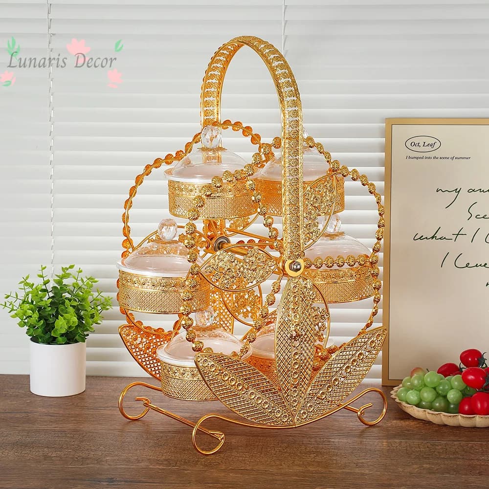 New wrought iron acrylic dried fruit box exquisite high-end windmill rotating snack plate creativity