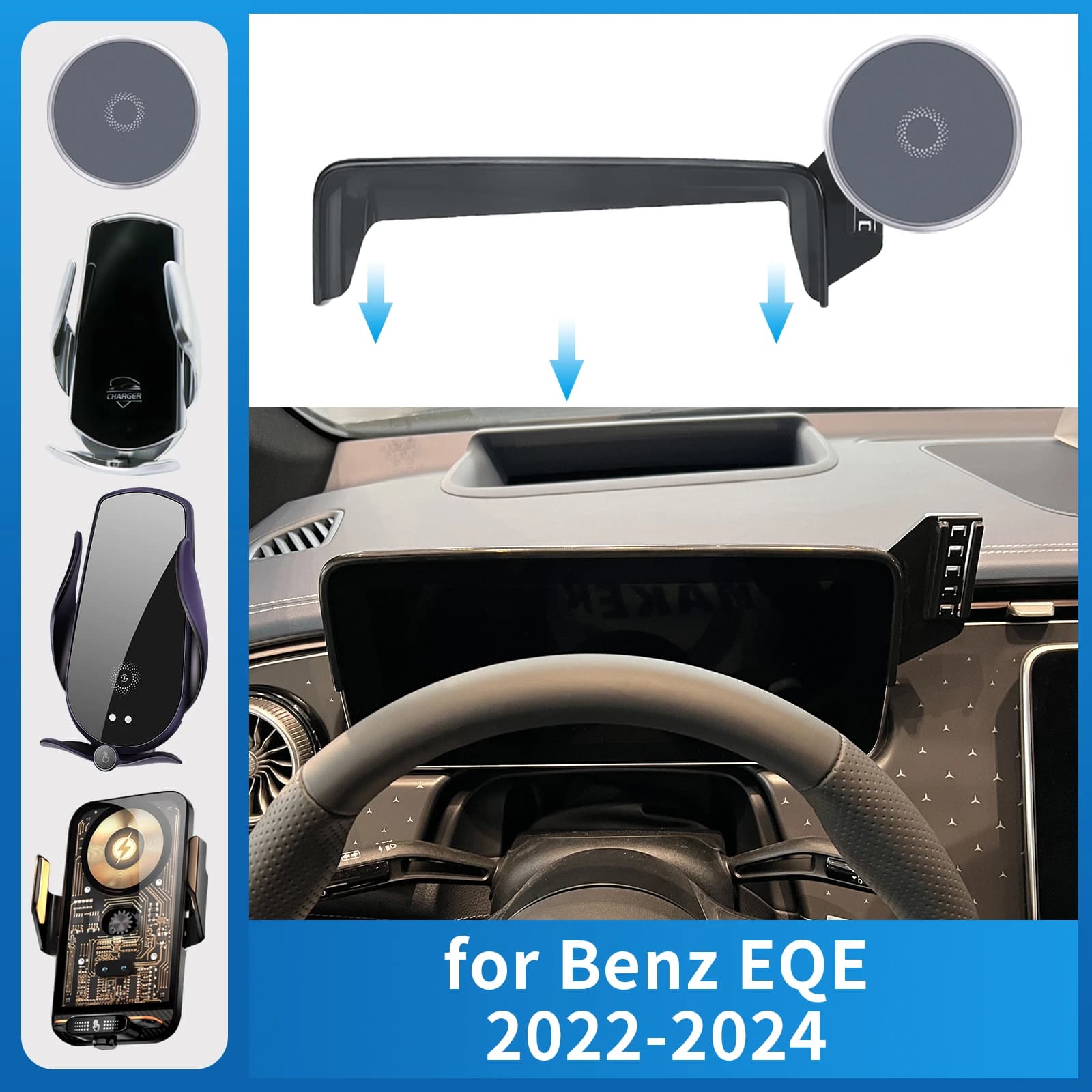 Per Mercedes-Benz EQE 2022-2024 Supporto per telefono per auto Schermo Staffa di navigazione fissa Base di ricarica wireless