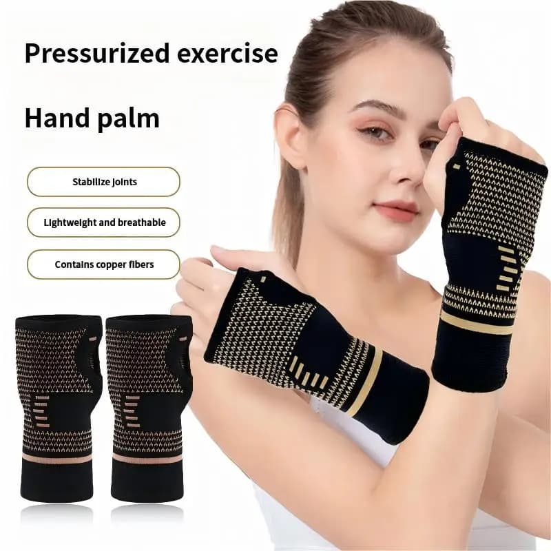 1 paio di guanti a compressione in fibra di rame, protezione per il polso sportivo, guanti per l'artrite, tutore elastico per il palmo, cinturino per il supporto del polso fitness
