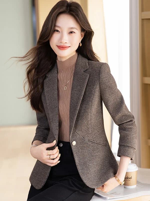Women's Woolen Suit Jacket Slim Fit Professional Commute Style Autumn Winter New Arrival Fashionable Small Size Career Woolen...