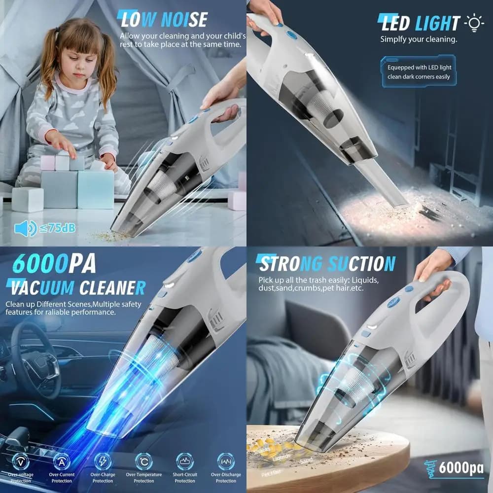 Aspirapolvere manuale senza fili con LED, kit multiutensile, pulitore portatile da 1,6 libbre per auto, animali domestici e altro ancora